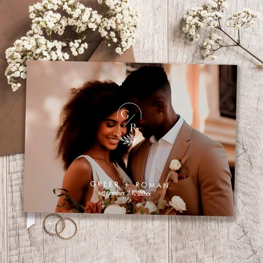 Minimalist Monogram Leaf Modern Photo Wedding Gästebuch