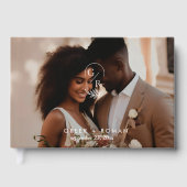 Minimalist Monogram Leaf Modern Photo Wedding Gästebuch (Vorderseite)