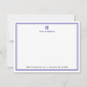 Minimalist Monogram Navy Blue Two Borders Flat Mitteilungskarte (Vorderseite)