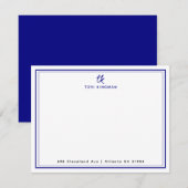 Minimalist Monogram Navy Blue Two Borders Flat Mitteilungskarte (Vorne/Hinten)