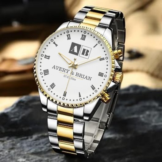 Minimalist Monogram Personalized Wedding Anniversa Armbanduhr