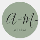Minimalist Monogram Script Custom green Wedding Runder Aufkleber (Vorderseite)