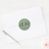 Minimalist Monogram Script Custom green Wedding Runder Aufkleber (Umschlag)