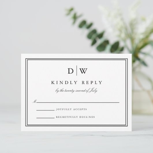 Minimalist Monogram Wedding RSVP Karte (Stehend Vorderseite)