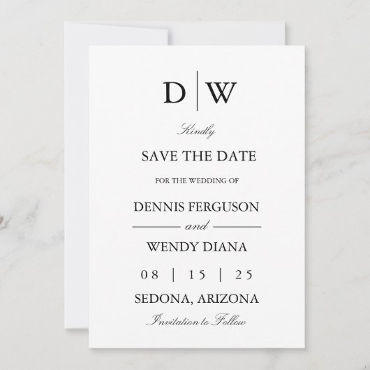 Minimalist Monogram Wedding Save The Date (Vorderseite)