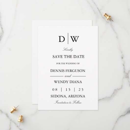 Minimalist Monogram Wedding Save The Date (Vorderseite/Rückseite Beispiel)