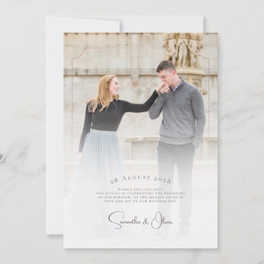 Minimalist Monogram Wedding Save the Date Card (Rückseite)
