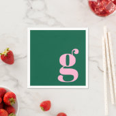 Minimalist Monogrammed Initial in Pink and Green Serviette (Beispiel)