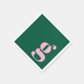 Minimalist Monogrammed Initial in Pink and Green Serviette (Ecke)