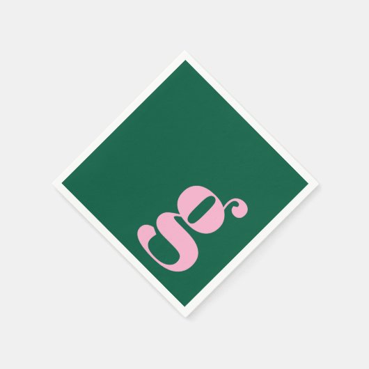 Minimalist Monogrammed Initial in Pink and Green Serviette (Ecke)