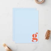 Minimalist Monogrammed Initial Retro Blue Orange Mitteilungskarte (Vorderseite/Rückseite Beispiel)