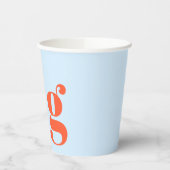 Minimalist Monogrammed Initial Retro Blue Orange Pappbecher (Links)