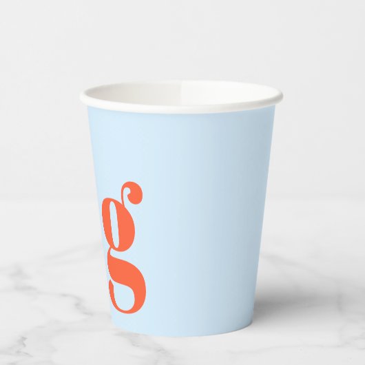 Minimalist Monogrammed Initial Retro Blue Orange Pappbecher (Links)