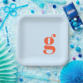 Minimalist Monogrammed Initial Retro Blue Orange Pappteller (Party)