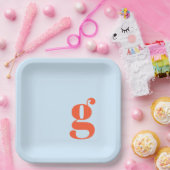 Minimalist Monogrammed Initial Retro Blue Orange Pappteller (Party)