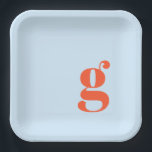 Minimalist Monogrammed Initial Retro Blue Orange Pappteller<br><div class="desc">These personalized paper plates feature a bold single initial in warm orange on a soft blue background for a modern, playful look. The clean typography and graphic layout feel stylish without being formal, making them perfect for welcome parties, rehearsal dinners, engagement celebrations, and bridal showers. Customize with your initial to...</div>
