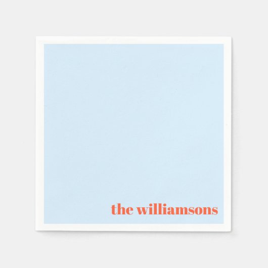 Minimalist Monogrammed Name Retro Simple Soft Blue Serviette (Vorderseite)