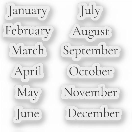 Minimalist Month Stickers January–December Scrip Aufkleber (Vorderseite)