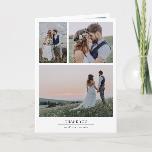 Minimalist Multiple Photos Folded Wedding Dankeskarte (Vorderseite)
