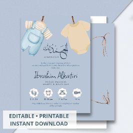 Minimalist Muslim Baby Boy Birth Announcement Card Ankündigung