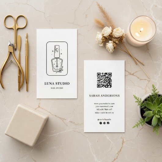 Minimalist Nail Technician Card with QR Code Visitenkarte