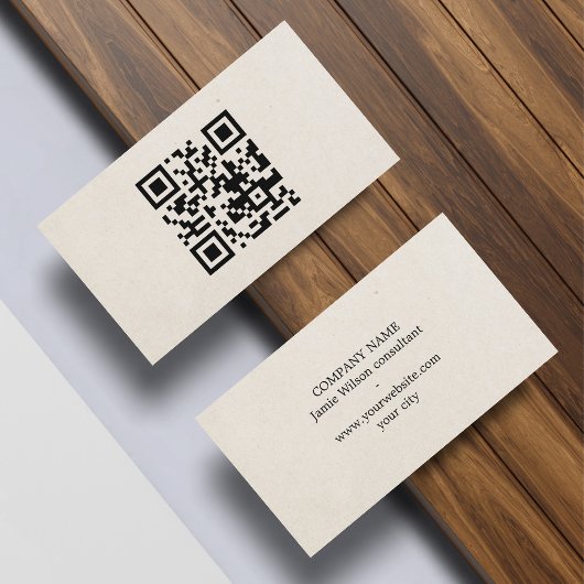 Minimalist Natural Beige Black QR code Networking Visitenkarte