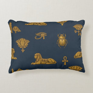 Minimalist Navy & Antique Gold Ägyptisches Muster Dekokissen