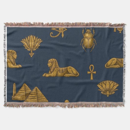 Minimalist Navy & Antique Gold Egyptian Pattern Decke (Vorderseite)