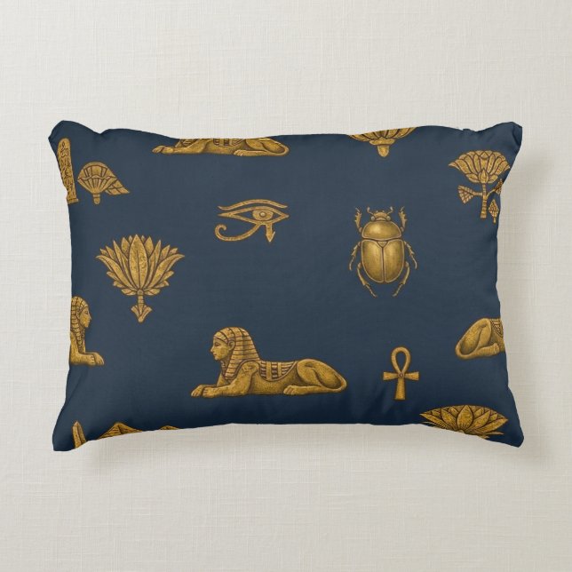 Minimalist Navy & Antique Gold Egyptian Pattern Dekokissen (Vorderseite)