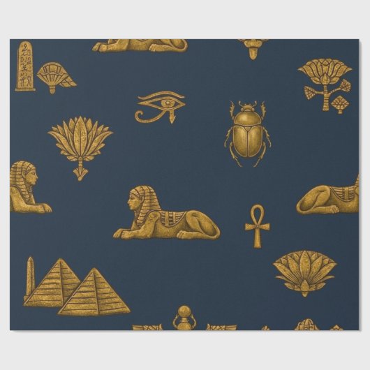 Minimalist Navy & Antique Gold Egyptian Pattern Geschenkpapier (Flach)