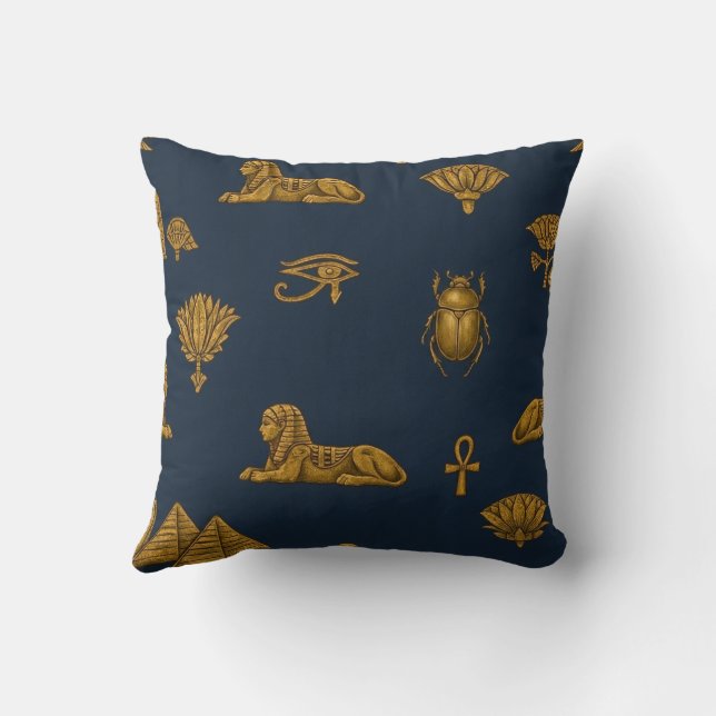 Minimalist Navy & Antique Gold Egyptian Pattern Kissen (Rückseite)
