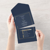 Minimalist Navy Background Gold Frame Wedding  All In One Einladung (Abreißen)