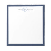 Minimalist Navy Blau Zwei-Rahmen-Monogramm Notizblock (Vorderseite)