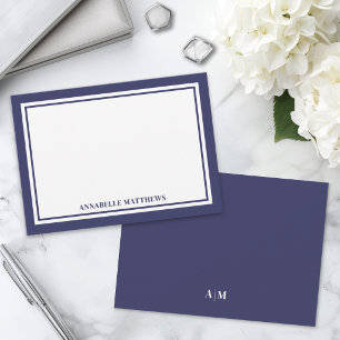 Minimalist Navy Blau Zweifarbige Monogramm Schrift Mitteilungskarte