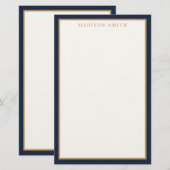 Minimalist Navy Blue and Gold Monogram Briefpapier (Vorne/Hinten)