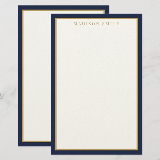 Minimalist Navy Blue and Gold Monogram Briefpapier (Vorne/Hinten)