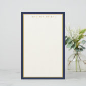 Minimalist Navy Blue and Gold Monogram Briefpapier (Stehend Vorderseite)
