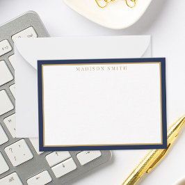 Minimalist Navy Blue and Gold Monogram Mitteilungskarte