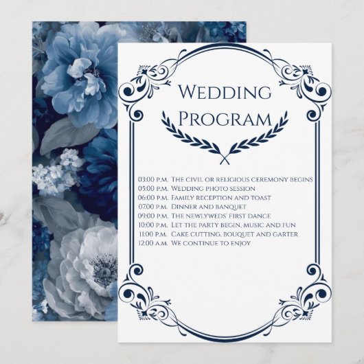 Minimalist Navy Blue and White Wedding Program Programm (Vorne/Hinten)