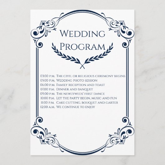Minimalist Navy Blue and White Wedding Program Programm (Vorderseite)