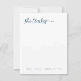 Minimalist Navy Blue Family Stationery Vertical Mitteilungskarte