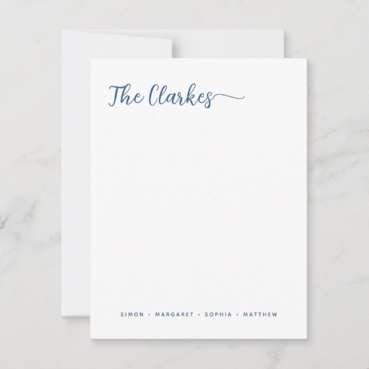Minimalist Navy Blue Family Stationery Vertical Mitteilungskarte (Vorderseite)