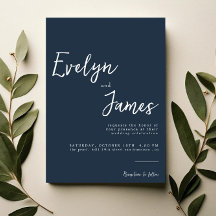 Minimalist Navy Blue Modern Unique Wedding