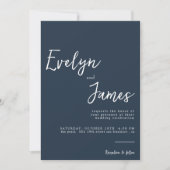 Minimalist Navy Blue Modern Unique Wedding  Einladung (Vorderseite)