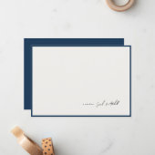 Minimalist Navy Border Personalized Script Mitteilungskarte (Vorderseite/Rückseite Beispiel)