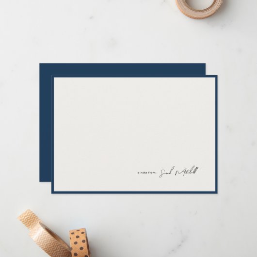 Minimalist Navy Border Personalized Script Mitteilungskarte (Vorderseite/Rückseite Beispiel)