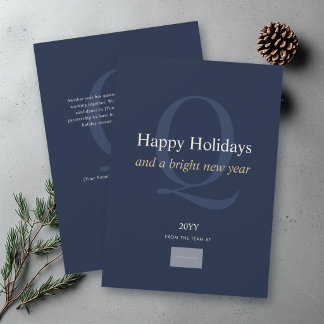 Minimalist Navy Monogram Corporate Business Logo Feiertagskarte