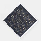Minimalist Navy Napkins Gold Flowers Monogram Art Serviette (Ecke)