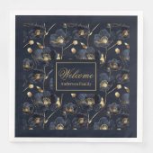 Minimalist Navy Napkins Gold Flowers Monogram Art Serviette (Vorderseite)