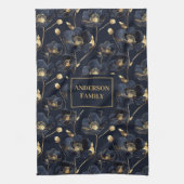 Minimalist Navy Towel Gold Flowers Monogram Touch Geschirrtuch